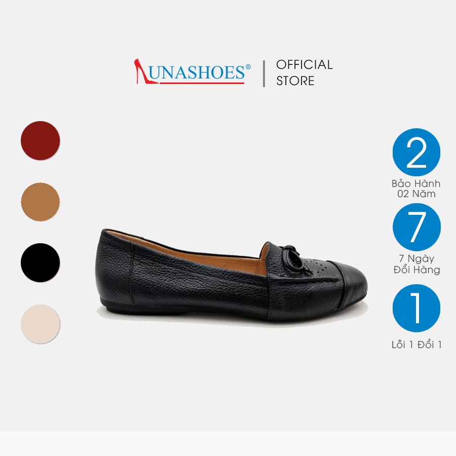 Giày búp bê nữ mũi tròn da bò thật Lunashoes BX07 giầy đế bệt có nơ cao cấp dễ đi kiểu Hàn quốc nhiều màu