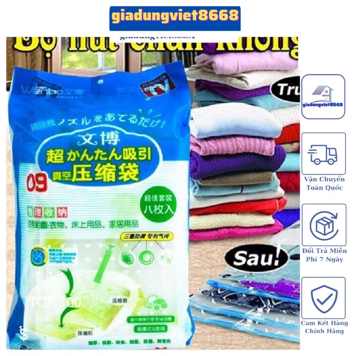Bộ 8 túi hút chân không,Túi Hút Chân Không Cất Quần Áo - Gồm 8 Túi
