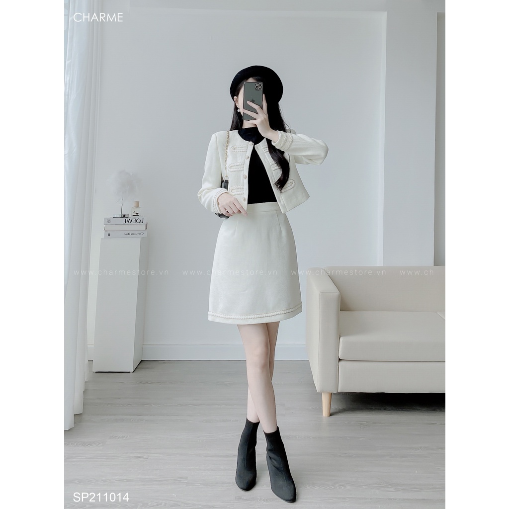 Set dạ viền cổ tròn thiết kế Charme 211014
