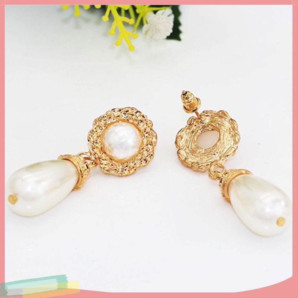 Đôi khuyên tai hình tròn đính ngọc trai giả thời trang cho nữ