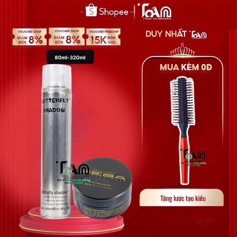 Combo Sáp vuốt tóc SEBA và Gôm xịt tóc Butterfly