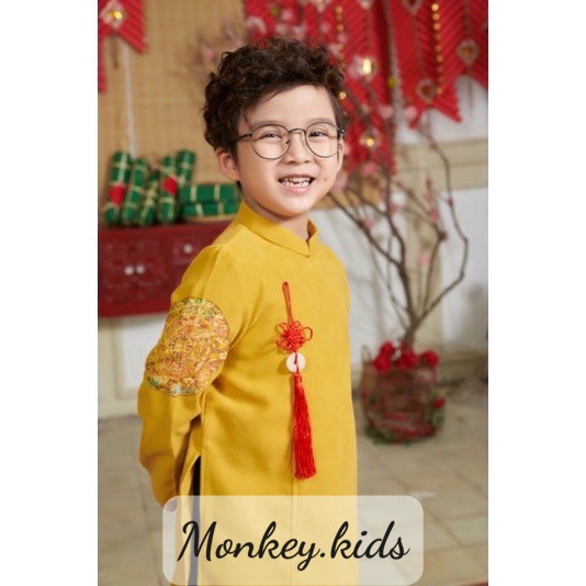 Áo dài cách tân bé trai thêu tay MONKEY KIDS