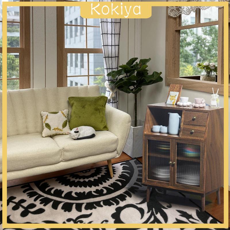 Mô Hình Tủ Chén Mini Bằng Gỗ Óc Chó Tỉ Lệ 1: 12 Dùng Trang Trí Phòng Khách