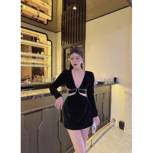 Đầm nhung khoet eo siêu xinh chuẩn mẩu ảnh
