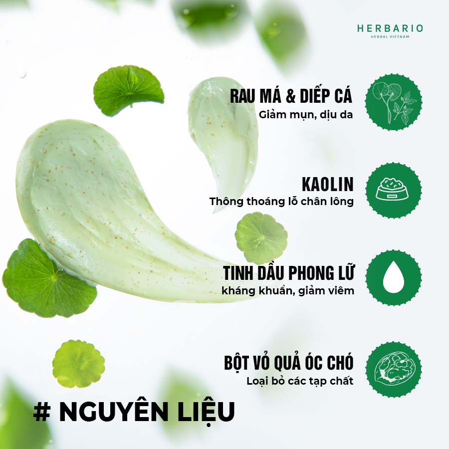 - Mặt nạ Rau má & Diếp cá  herbario 30ml sạch mụn thuần chay