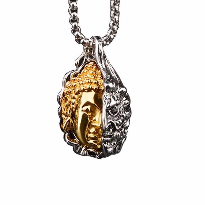 Dây Chuyền Thép Titan Mặt Hình Nửa Mặt Phật Phong Cách Hip Hop Cổ Điển Cho Nam