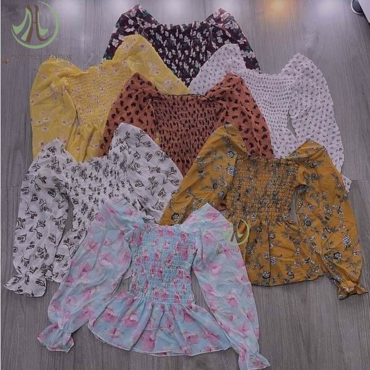 Áo voan hoa nhún cổ vuông baby