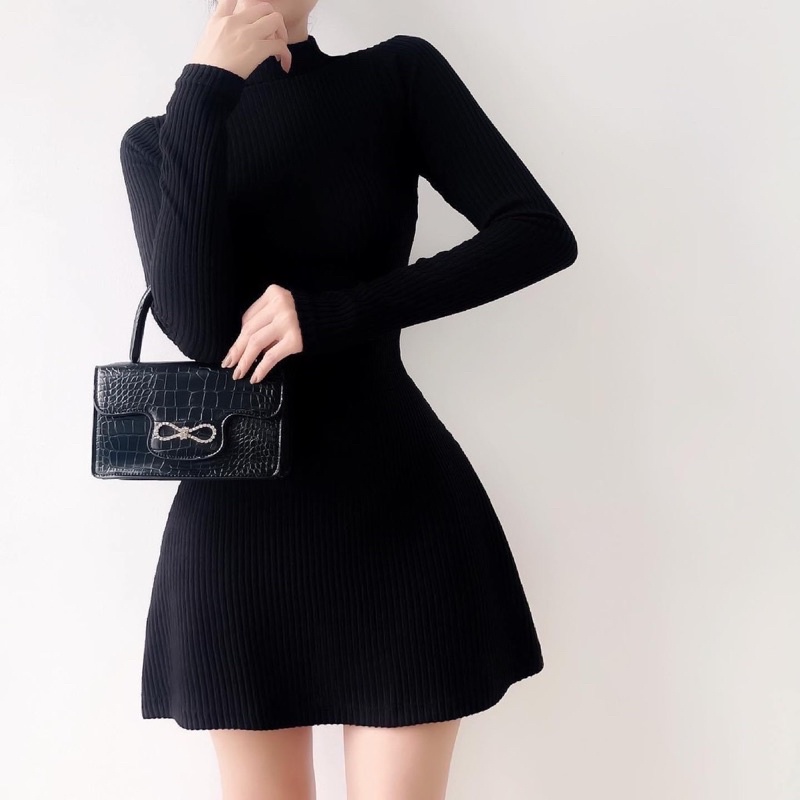 Đầm Xoè Ôm Body Dài Tay Chất Thun Gân CC070