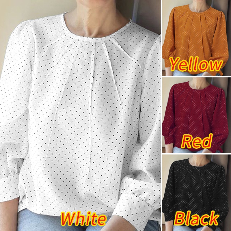 Zanzea Áo Kiểu Tay Lỡ 3 / 4 Họa Tiết Chấm Bi Phong Cách Cổ Điển Thanh Lịch Dành Cho Nữ