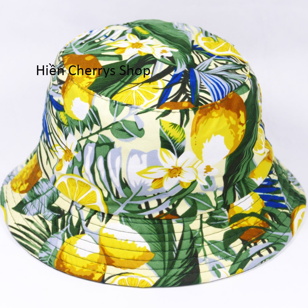 Nón bucket tai bèo họa tiết quả chanh size 55cm - Quả chanh chất liệu vải Cotton thoáng mát
