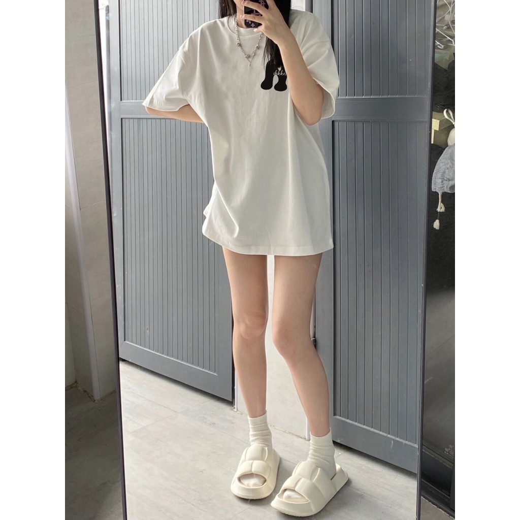 QADCOL Áo Thun Tay Ngắn Dáng Rộng Màu Trắng Phong Cách Hàn Quốc Đơn Giản Dễ Phối Đồ