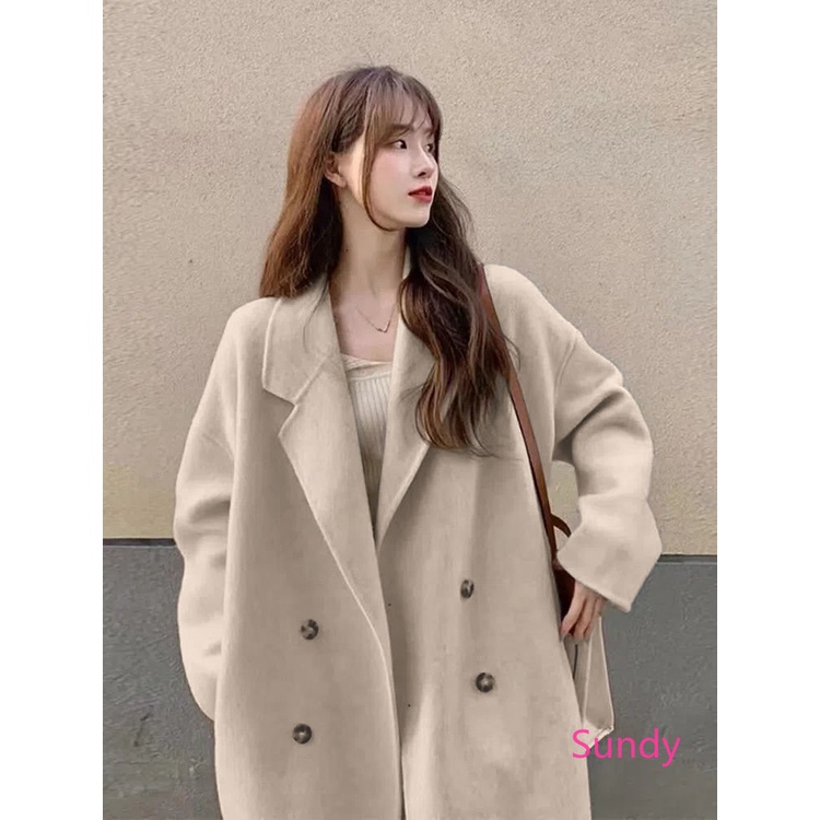 Áo Khoác Len Dáng Dài Form Rộng Thời Trang Thu Đông Phong Cách Hàn Quốc