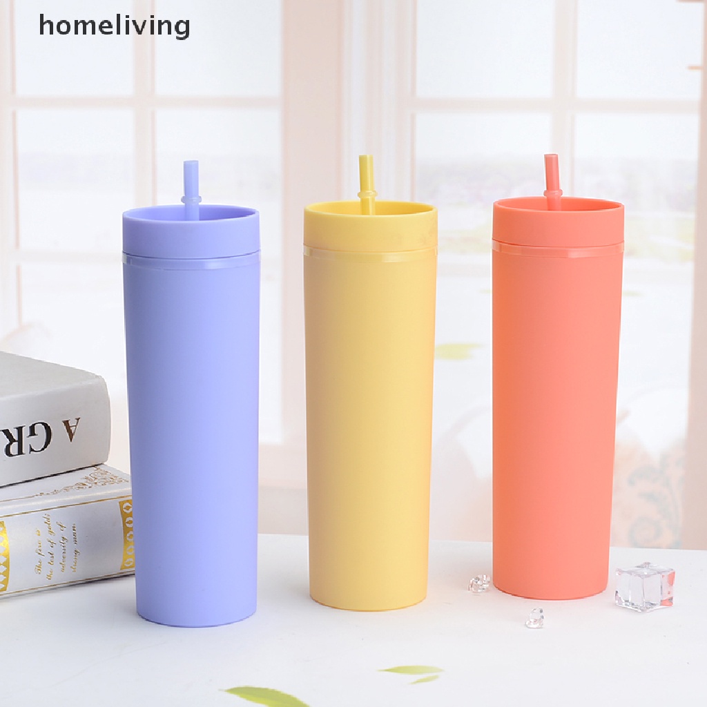 1 Cốc Đôi Bằng Nhựa Mỏng 16oz Có Thể Tái Sử Dụng Kèm Ống Hút