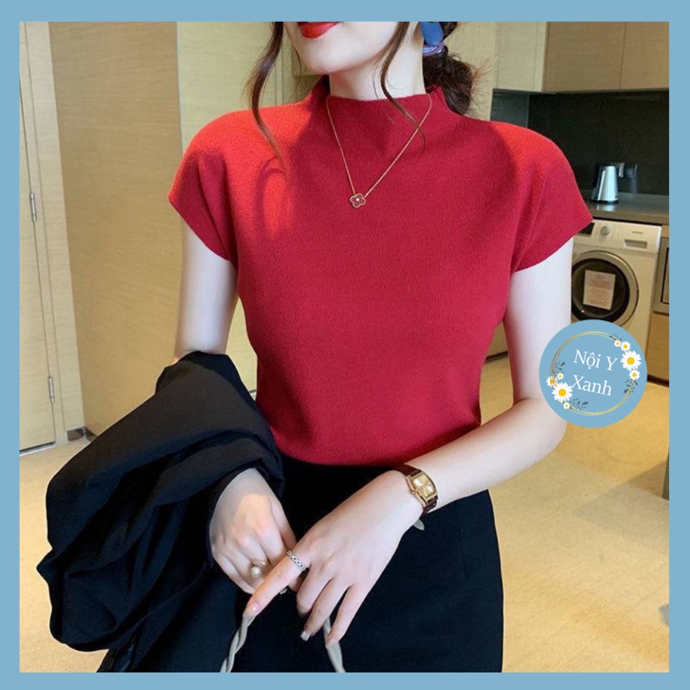 ÁO LEN NỮ CỔ BA PHÂN TAY NGẮN GIỮ NHIỆT CO GIÃN ÔM BODI hàng loai 1 nội y xanh -  chất đẹp