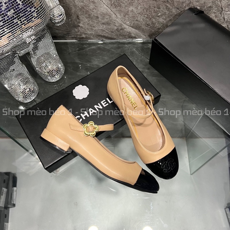 Giày búp bê spsl mũi tròn pha bóng quai ngang tag hoa gót thấp fullbox