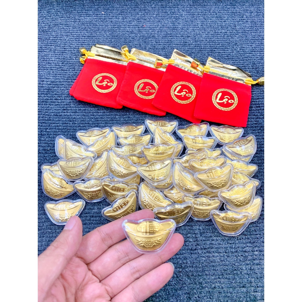 Combo 10 Thỏi Vàng Thần Tài Kim Nguyên Bảo Kèm Túi Phúc - Lộc May mắn