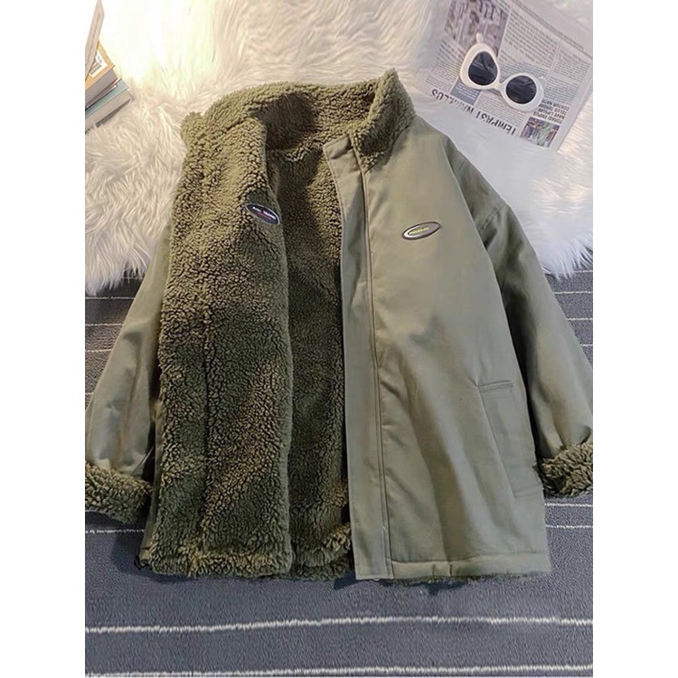 Khoác nam nữ lót lông cừu Áo Khoác nam 3 lớp mặc cả 2 mặt dày dặn siêu ấm áo phong cách đại Hàn hot tr