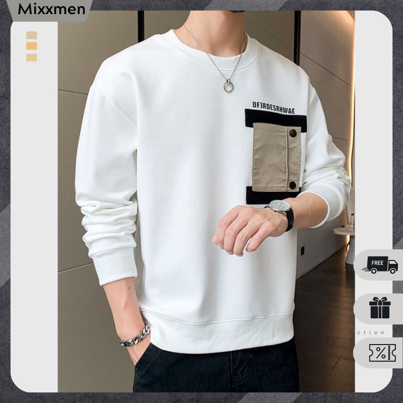 Áo Sweater Nỉ Nam Form Rộng Cổ Tròn Bo Gấu Phối Họa Tiết Túi Ngực Thời Trang Mixxmen TOP NAM 240