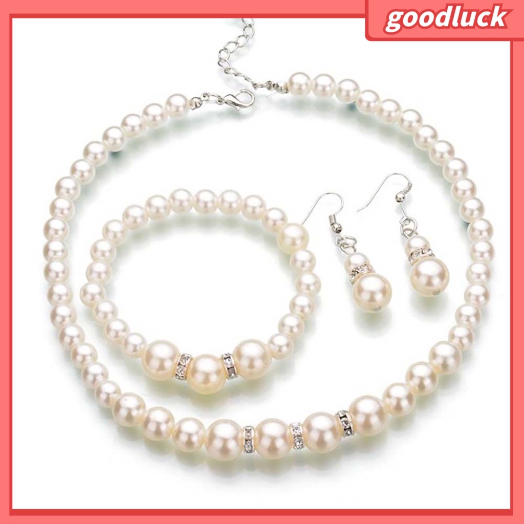 Chúc may mắn| Set 3 Vòng cổ Và Đôi Khuyên Tai Đính Ngọc Trai Xinh Xắn Dành Cho Nữ