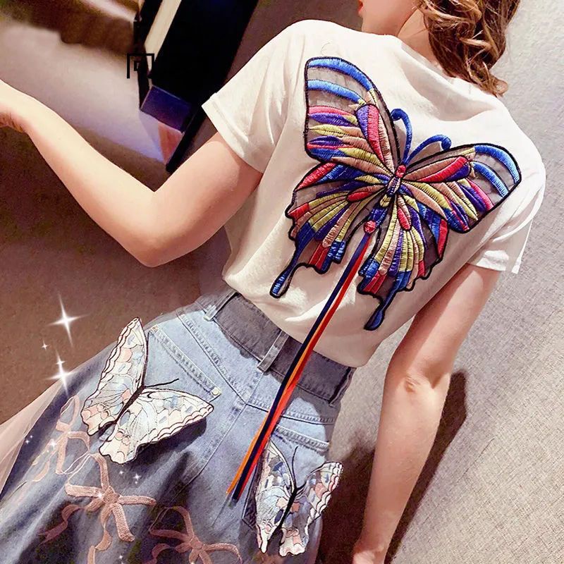 Set Áo Thun Ngắn Tay Cổ Tròn + Chân Váy Jeans Thời Trang Nữ