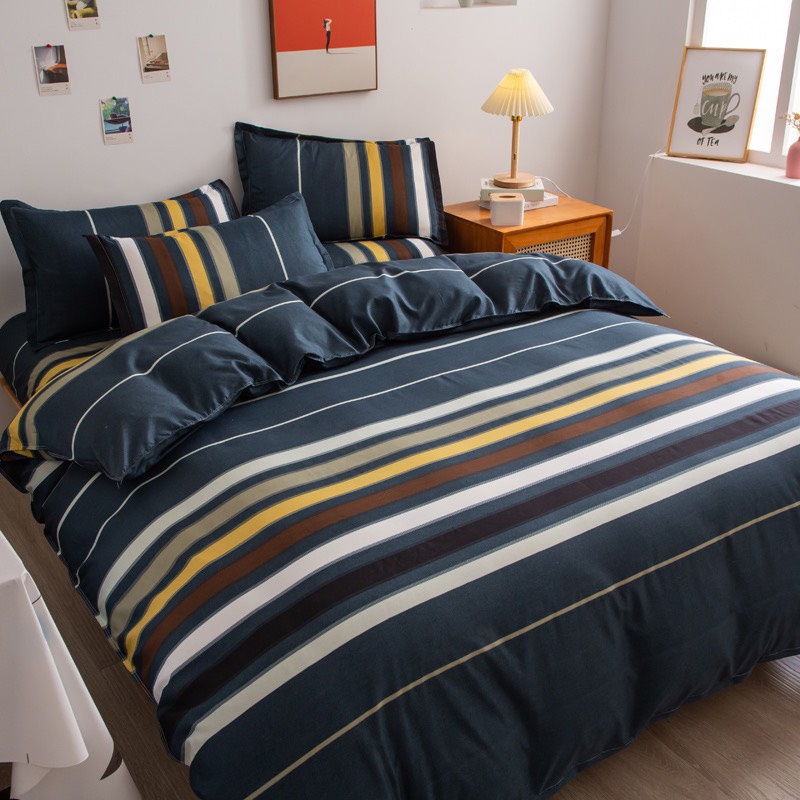 BỘ CHĂN GA GỐI COTTON POLY NHẬP KHẨU 100% ( CHĂN ĐÃ TRẦN BÔNG) HỌA TIẾT KẺ SẮC MÀU - ĐỦ KÍCH THƯỚC