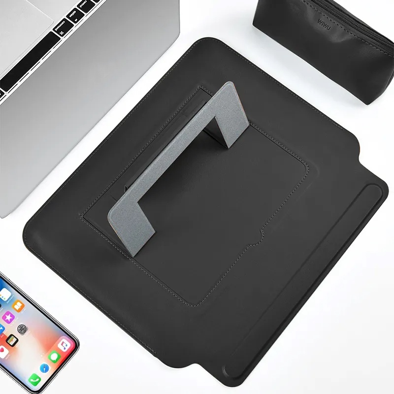 Túi đựng Laptop WiWU Skin Pro Slim da PU mỏng nhẹ cho Mac-Book tích hợp giá đỡ máy tính