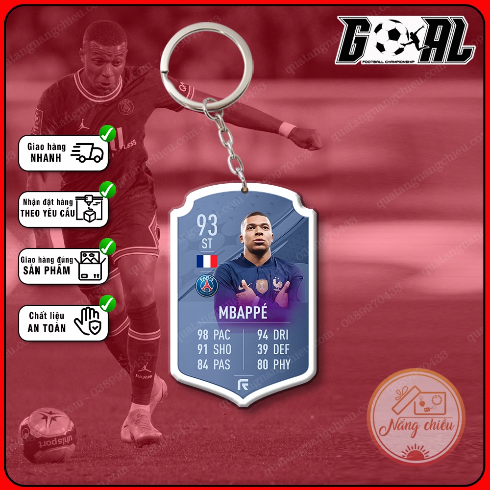 Móc khóa cầu thủ Mbappe cao cấp, phụ kiện treo balo túi xách đẹp yêu thích nhất, thẻ bóng đá đội tuyển Pháp[3413-3424]