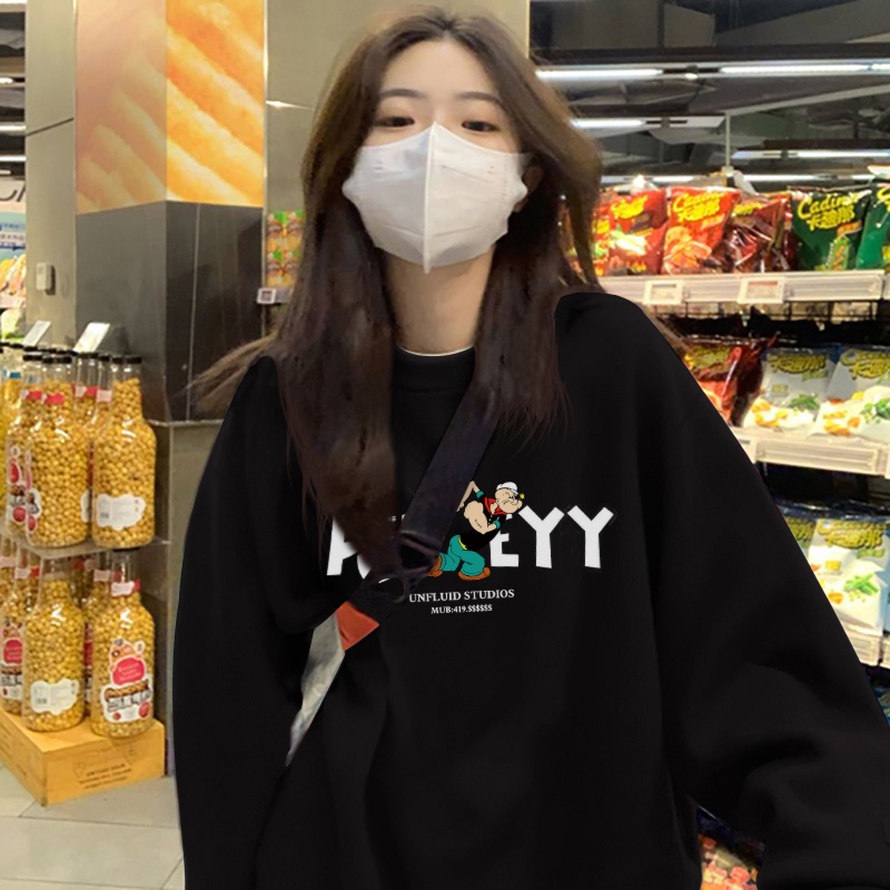 NRVP Áo len thể thao tay dài dáng rộng in họa tiết phong cách Trung Hàn thời trang 2023 dành cho nữ