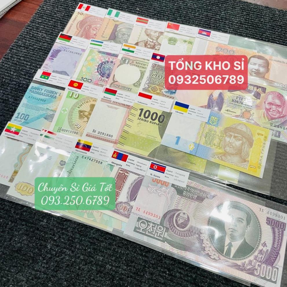 Bộ Tiền Kỷ Niệm Sưu Tập 20 Nước(Quốc Gia) Khác Nhau Kèm Bao Lì Xì Vải Gấm