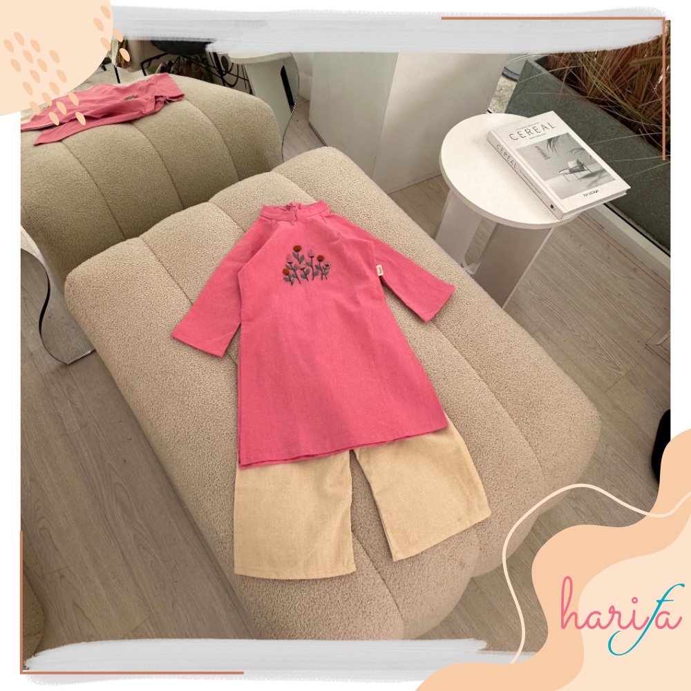 BADT010 Áo dài bé gái - màu hồng - chất liệu linen thêu tay - họa tiết cánh hoa - 1-6 tuổi