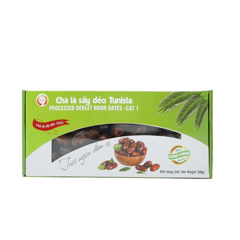 Chà là khô nguyên cành sấy dẻo Tunisia Wellbeing hộp 500gr