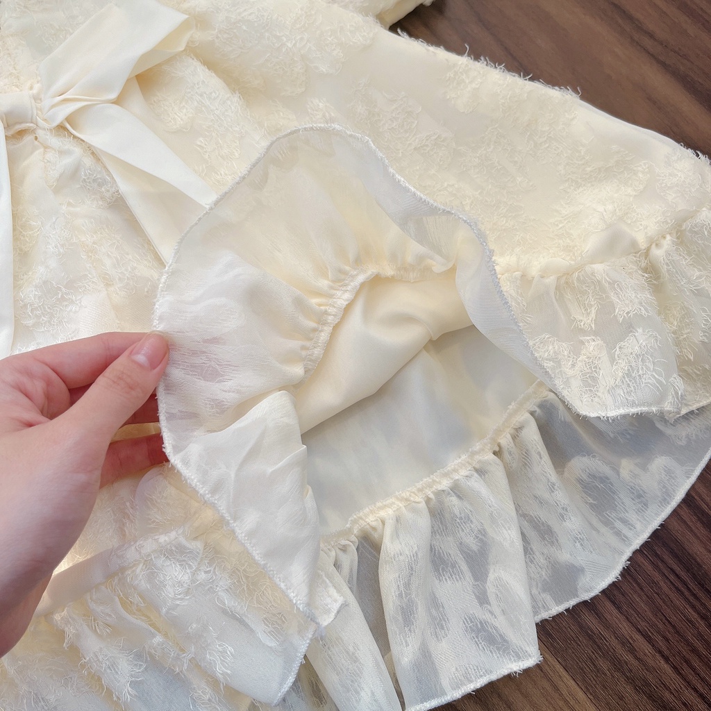 Váy cho bé gái Mykids Váy Thiết Kế 2 lớp Lụa tơ cao cấp dáng babydoll màu kem siêu xinh cho từ 8-32kg