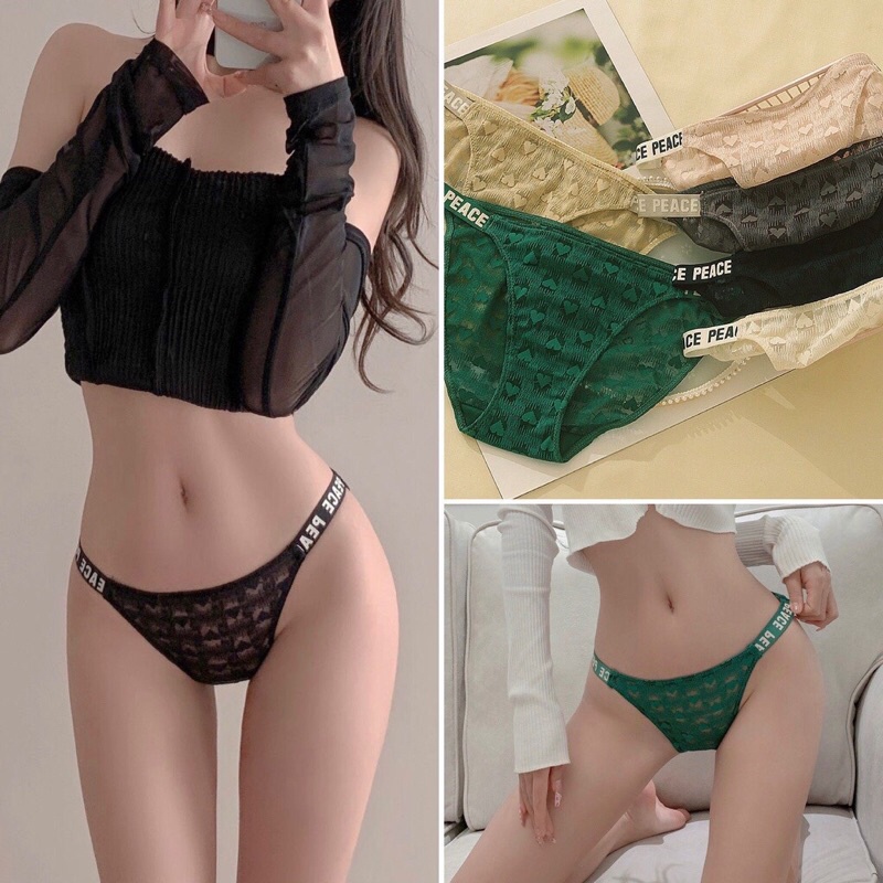 Quần Lót Ren Nữ Dây Hông Hoạ Tiết Trái Tim, Quần Chip Nữ Sexy dây chữ PEACE 3382