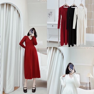 Váy len dáng dài vòng cổ phom xoè nhẹ, chất len dệt kim dày dặn loại 1