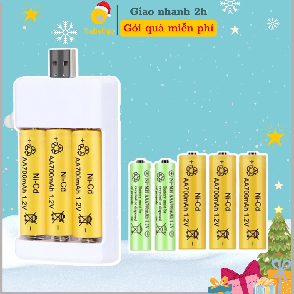 Pin sạc dùng lại nhiều lần kích thước pin tiểu AA pin nhỏ AAA pin tự sạc đầy, bộ sạc pin USB