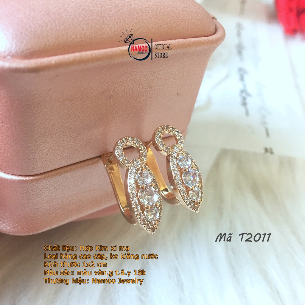 Bông Tai Đính Đá Nữ T2011 Khóa Ý Bền màu Bảo Hành 6 tháng, dùng hàng ngày ko đen gỉ