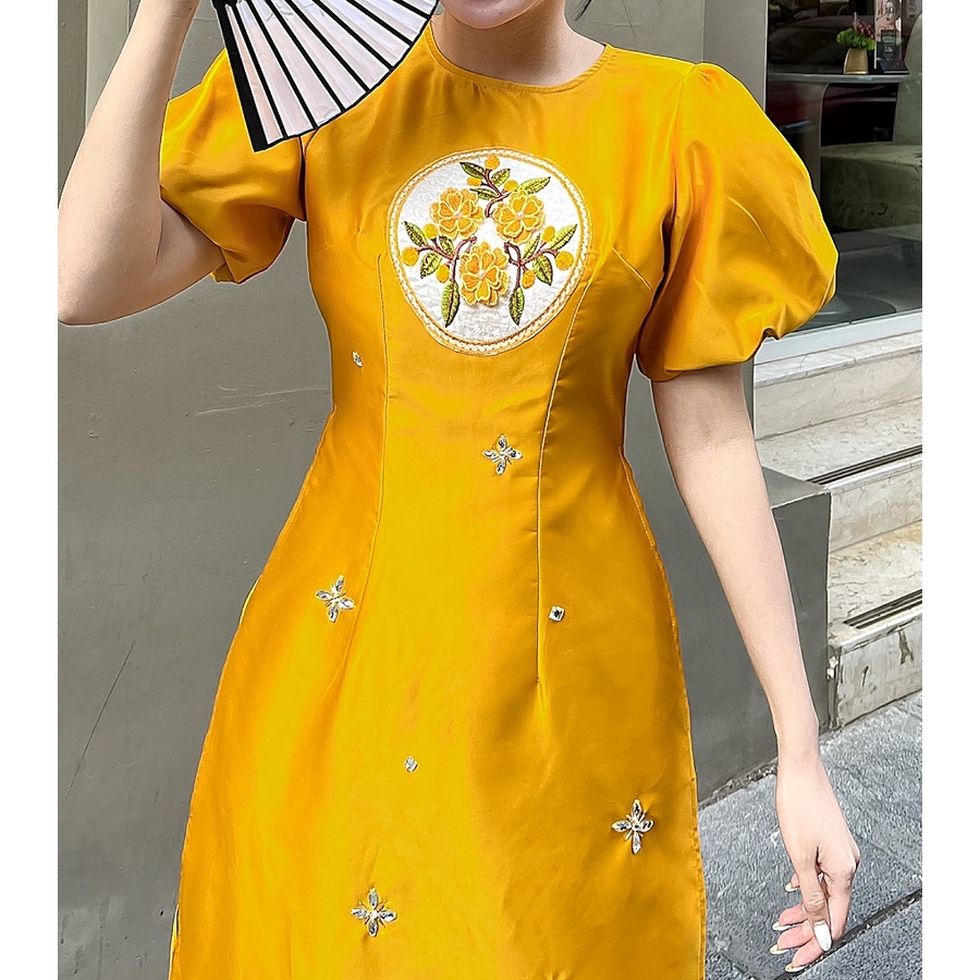 Áo dài cách tân Tapta nhung kết đá xinh xỉu AD023- Lady Fashion