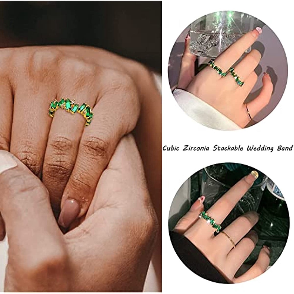 Nhẫn Đính Hôn Đính Đá Ngọc Lục Bảo Màu Xanh Lá / Vàng Sang Trọng Cho Nữ JP5