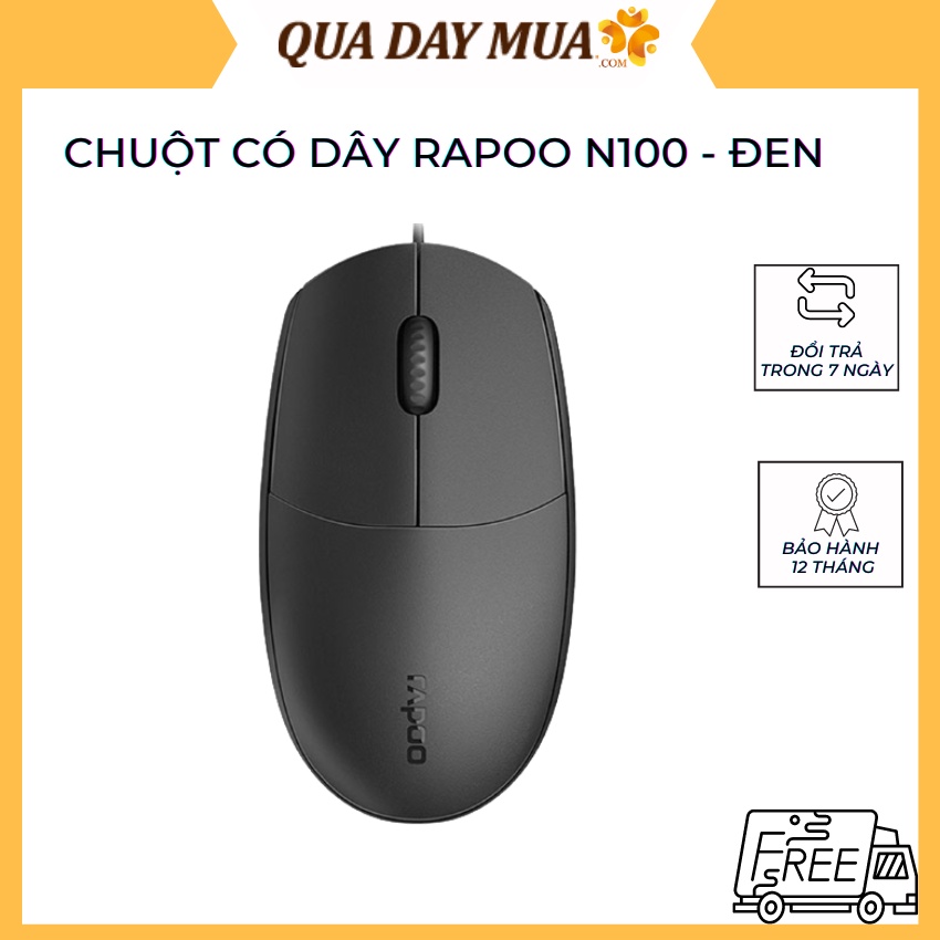 Chuột có dây Rapoo N100 - Đen - Hàng chính hãng - BH 2 năm