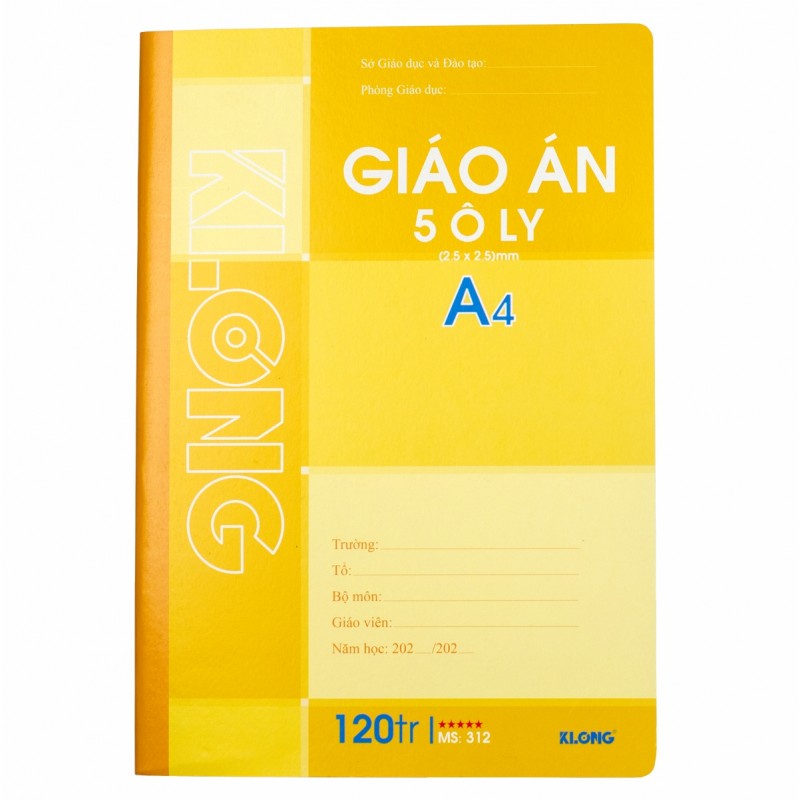 Sổ giáo án 4 ô ly KLONG A4 120 trang 70/92; MS: 312T4