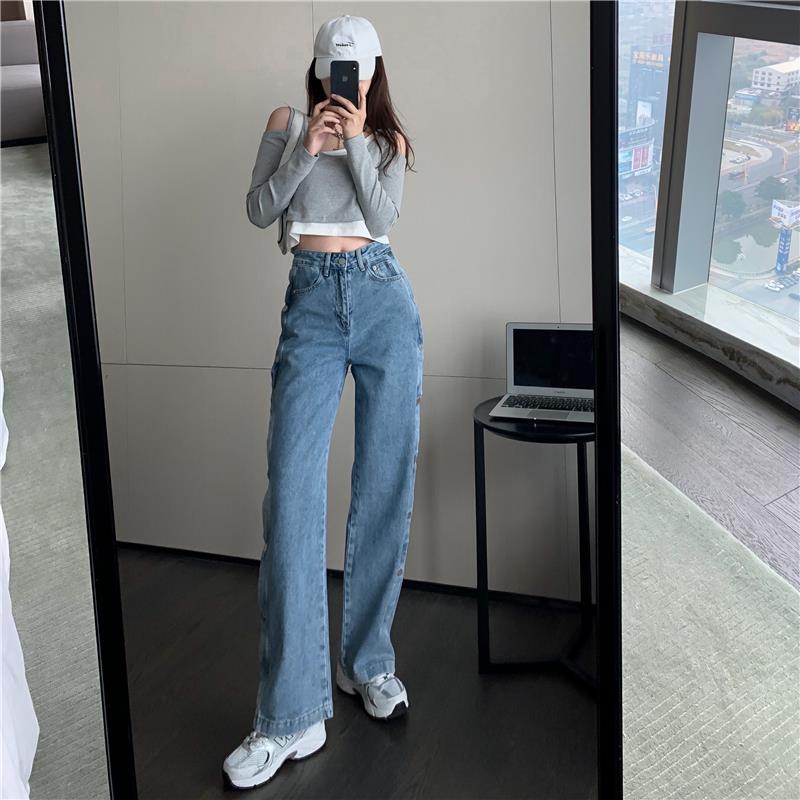 Quần Jean Nữ Lưng Cao Cài Hai Hàng Nút Thời Trang Hàn Quốc