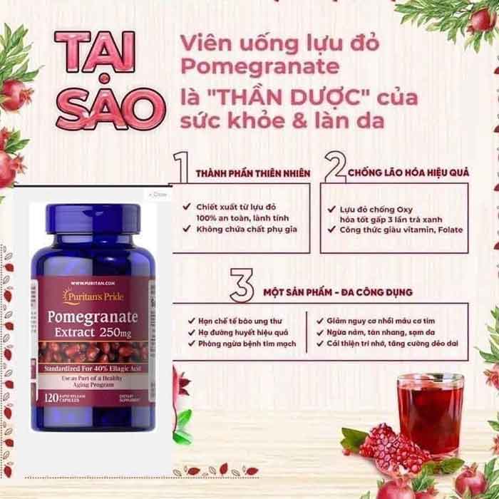 Viên Uống Tinh Chất Lựu Sáng Da Puritan’s Pride Pomegranate Extract - Trắng sáng tự nhiên