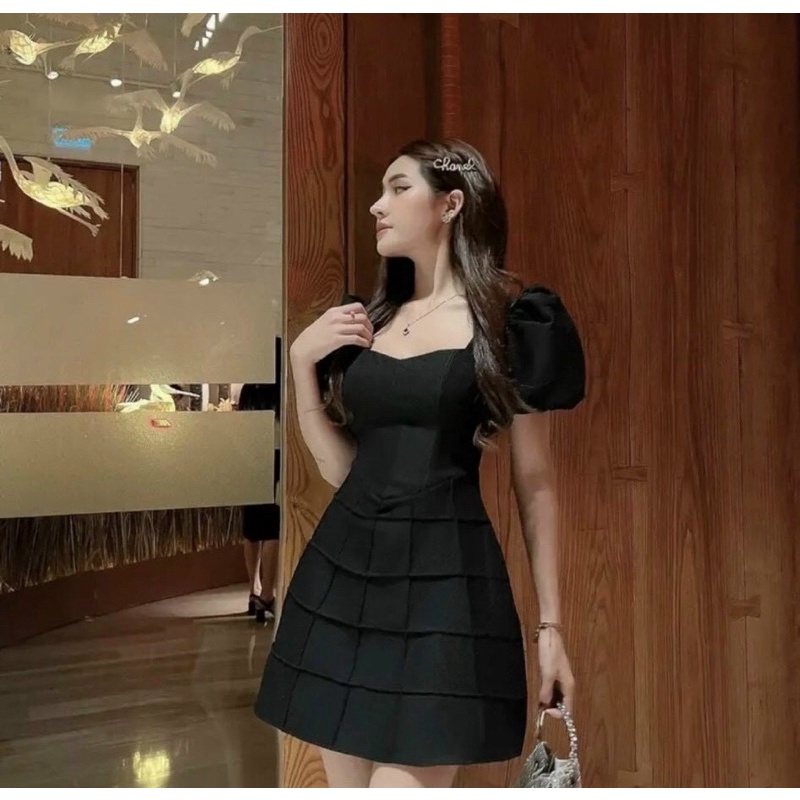 LIKEHER - ĐẦM DỰ TIỆC TAY PHỒNG Ô VUÔNG D77