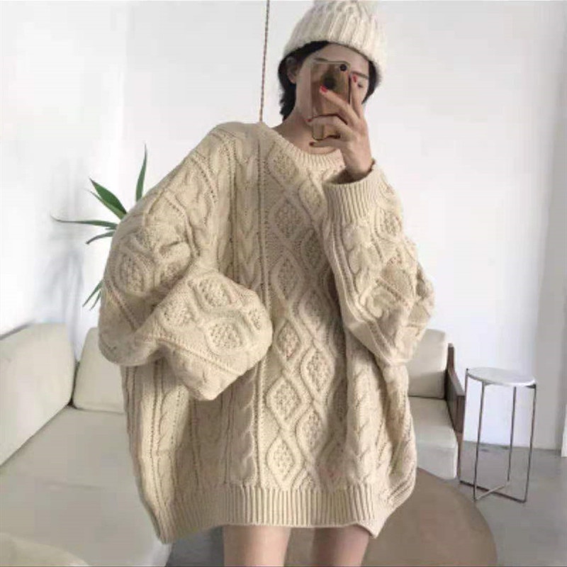 SUXI Áo Sweater Dệt Kim Tay Dài Cổ Tròn Màu Sắc Đơn Giản Phong Cách Vintage Hàn Quốc