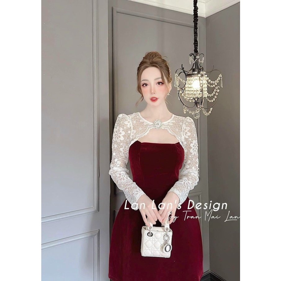 Váy đầm xòe nhung phối ren kèm phụ kiện cài cổ,mẫu có mút ngực ( 2mauf y hình ) thời trang nữ sang chảnh