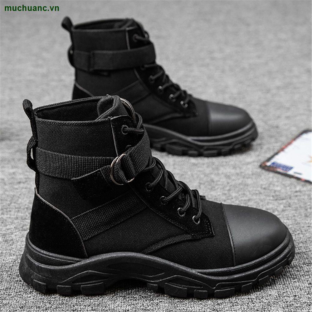 Giày Bốt Martin Vải Canvas Cổ Cao Tăng Chiều Cao Phong Cách Mới Mùa Thu 2021 Cho Nam
