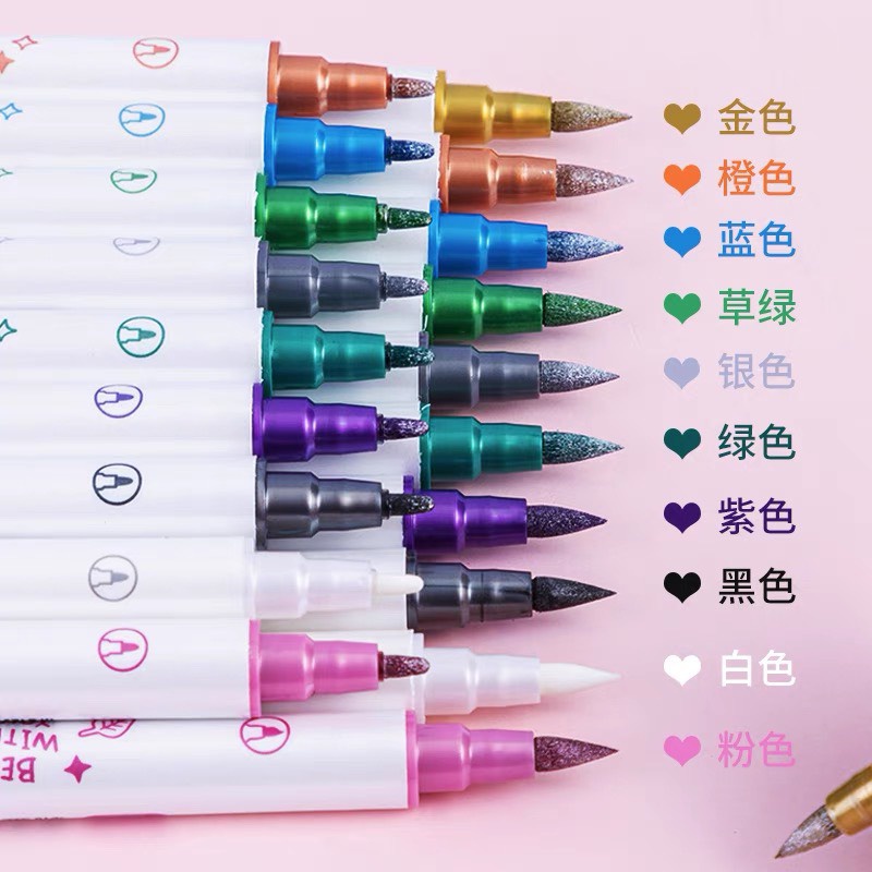 Bộ Bút Dạ Quang Caligraphy Hai Đầu Đi Nét Deli 10 Chiếc