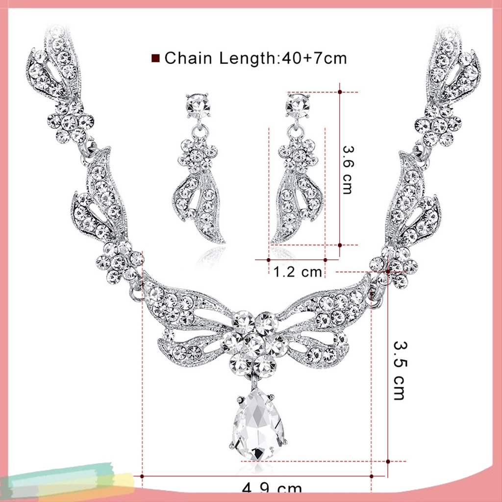 1 set Vòng cổ và đôi khuyên tai đính kim cương giả lấp lánh thời trang cho nữ