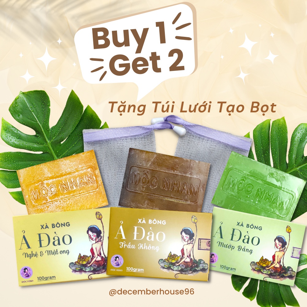 Xà Bông Nghệ Xà Bông Mướp Đắng Ả Đào Mộc Nhan, handmade, thảo dược, thiên nhiên, sáng da, giảm mụn chính hiệu MỘC NHAN