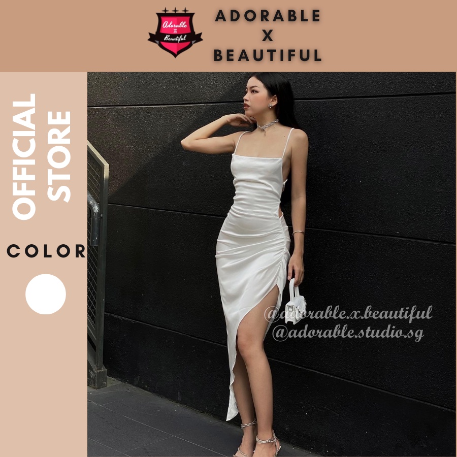 [Ảnh Thật] Đầm Dự Tiệc Hai Dây Trắng Hở Lưng Sang Trọng, Váy Đi Tiệc Dài Xẻ Đùi Đan Dây Sexy [Adorab